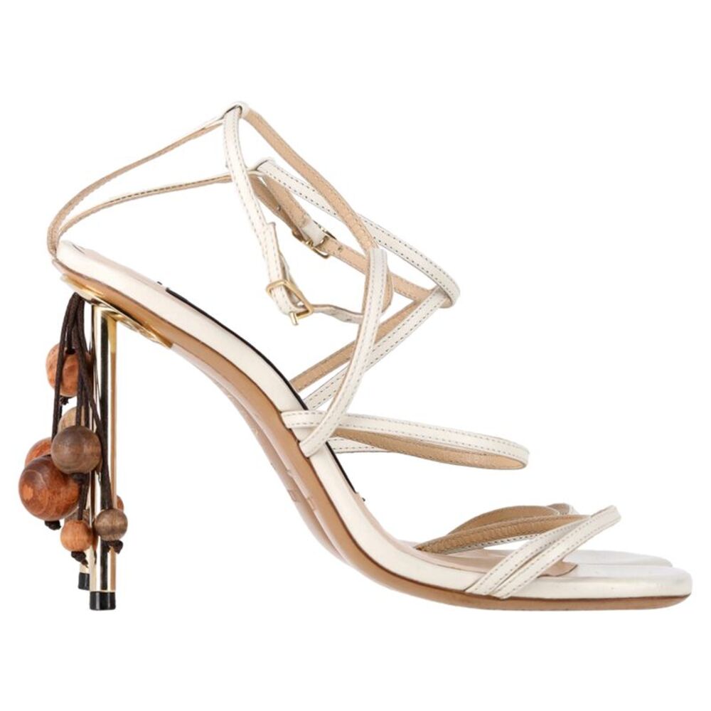 Jacquemus Beaded Strappy Sandal Heels in White Leather